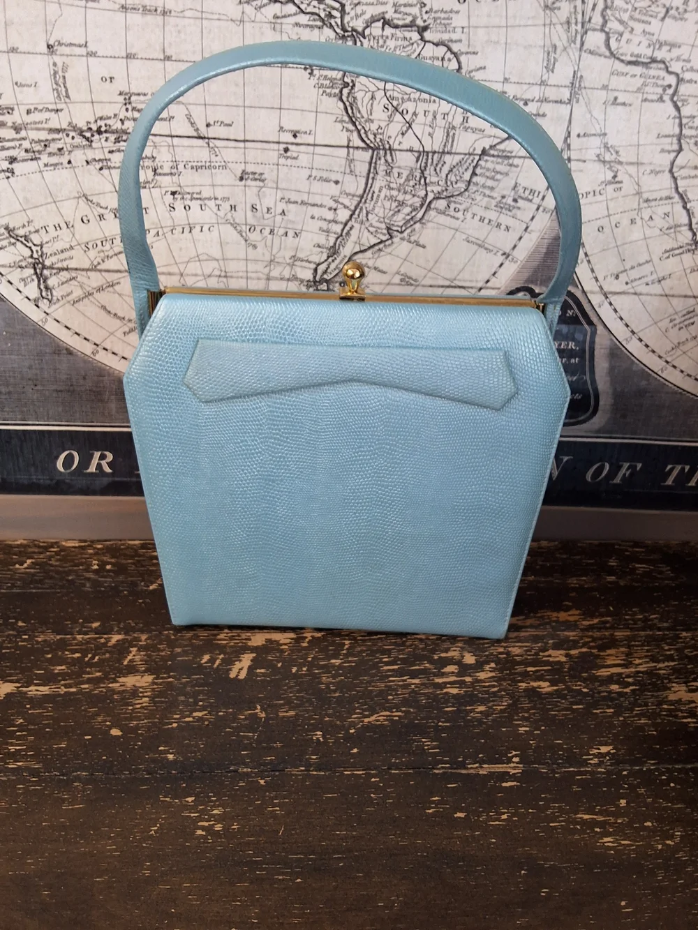 Vintage 60s Light Blue Structured Top-Handle Women's Bag